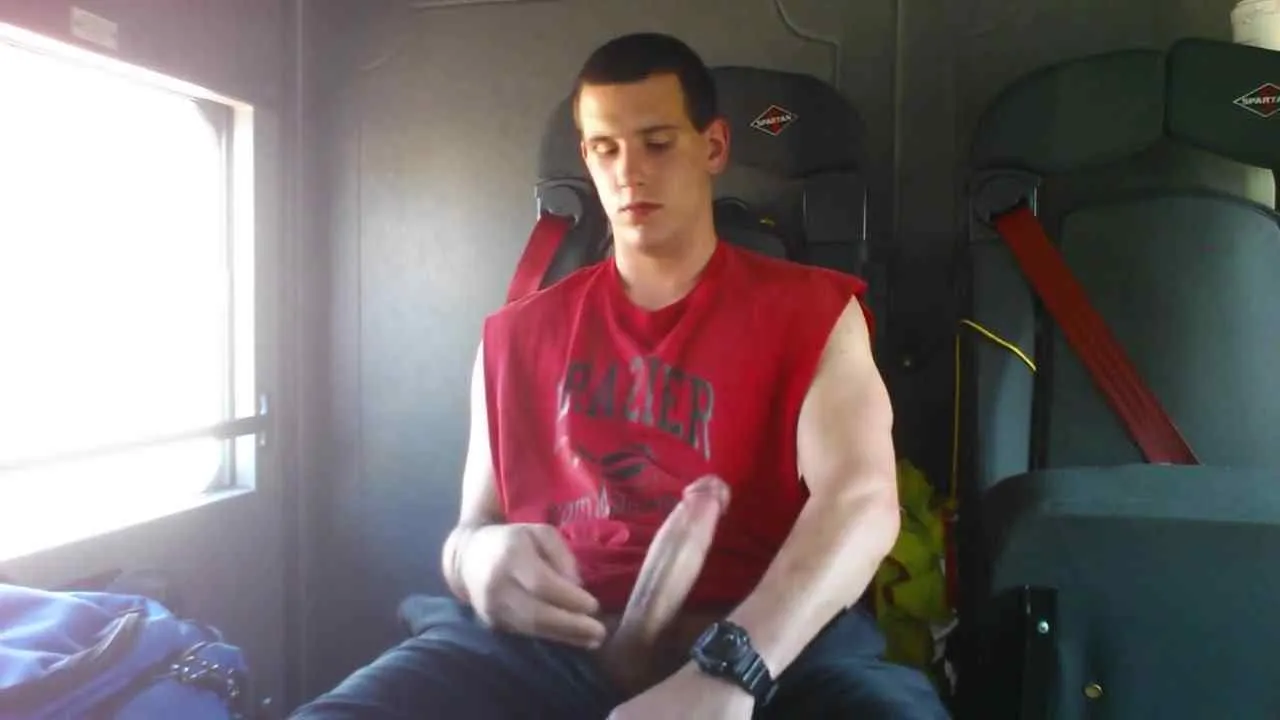 Cute Firefighter jerking off in the truck